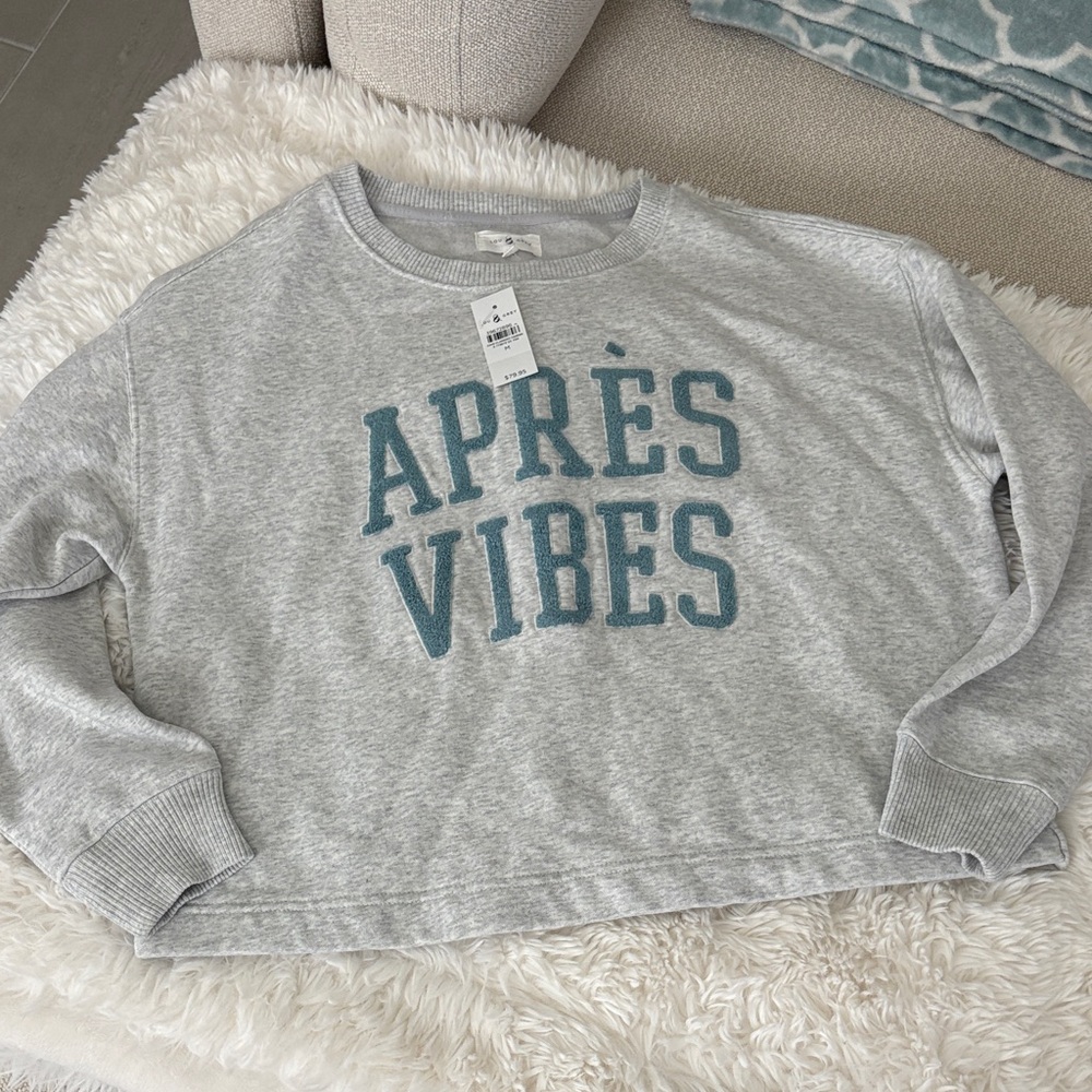 Lou & Grey Heather Gray Sweatshirt with Teal Chenille Letters Apres Vibes